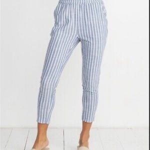 EUC Marine Layer Monica Blue and White Linen Crop Pant Medium